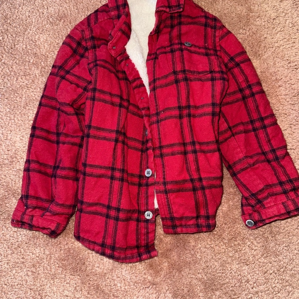 Cozy Red Plaid Kids Jean Jacket